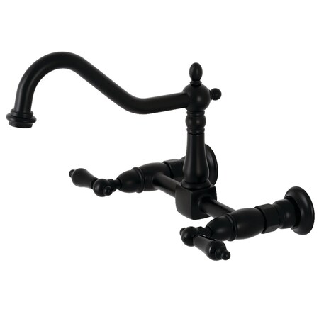 Kingston Brass KS1240PKL Duchess 2-Handle Wall Mount Bridge Kitchen Faucet, Matte Blk KS1240PKL